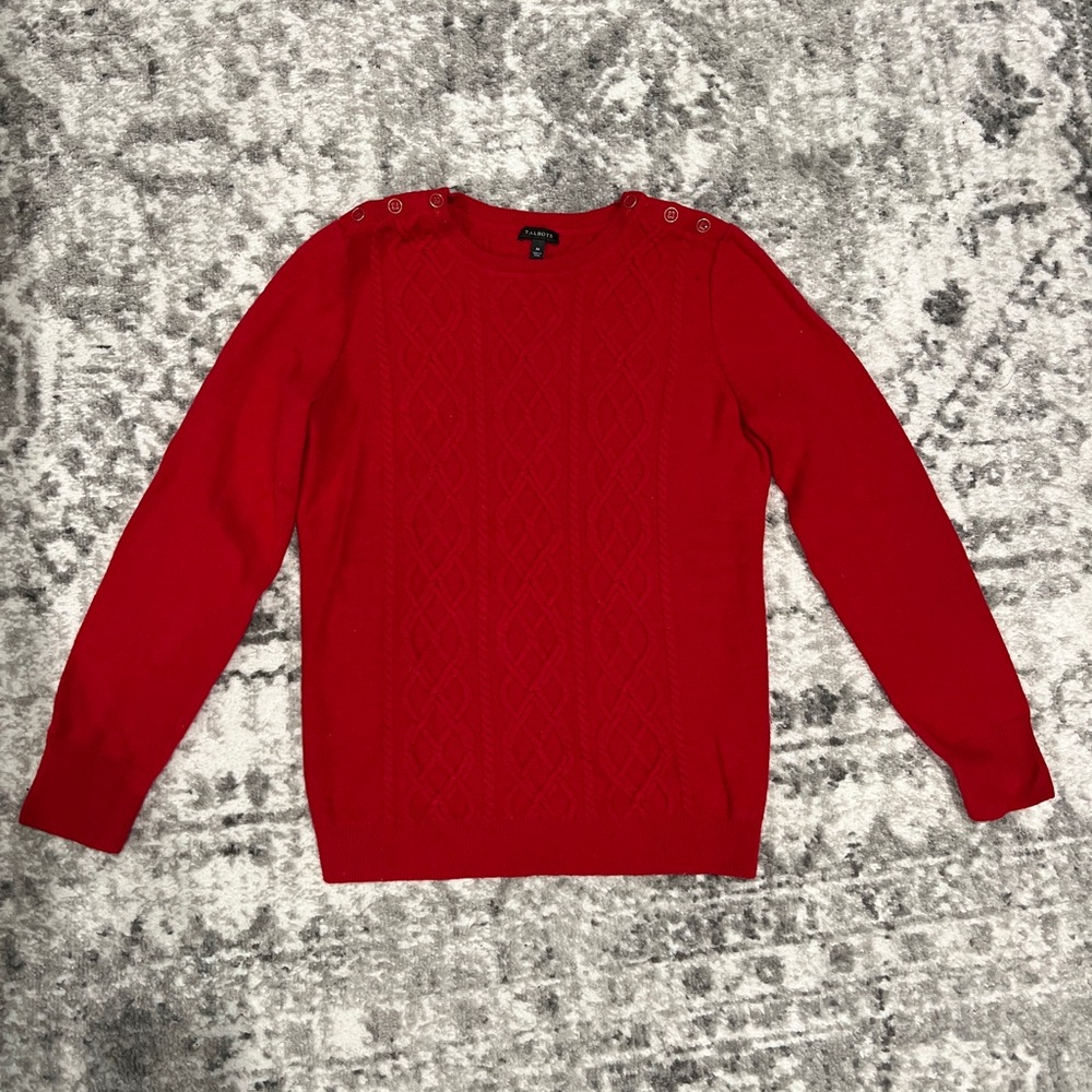 Talbots Women’s Red Crew Neck Cable Knit Sweater M